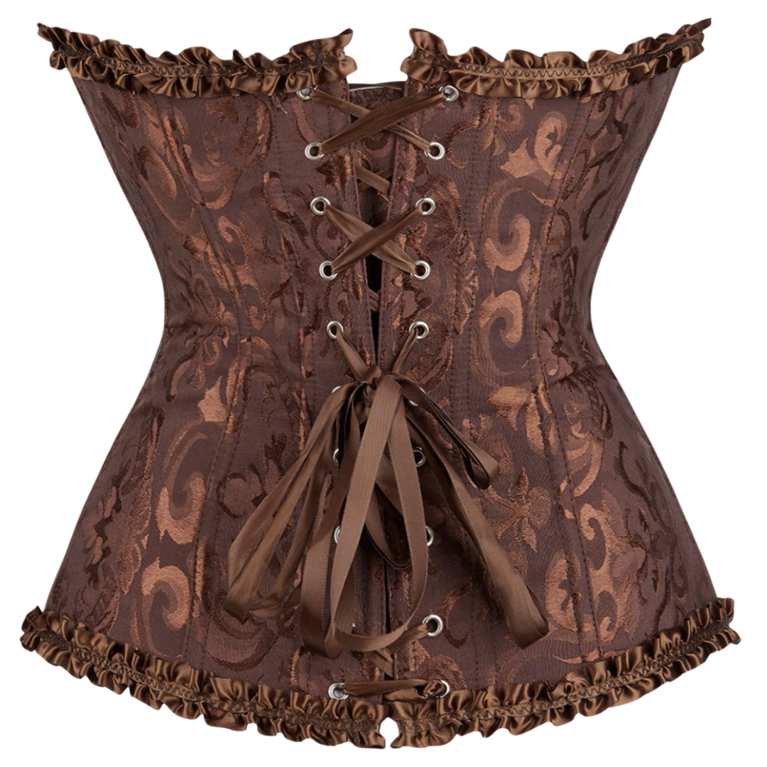 5085 Floral Jacquard Strapless Corset Top with Satin Ribbon Bow