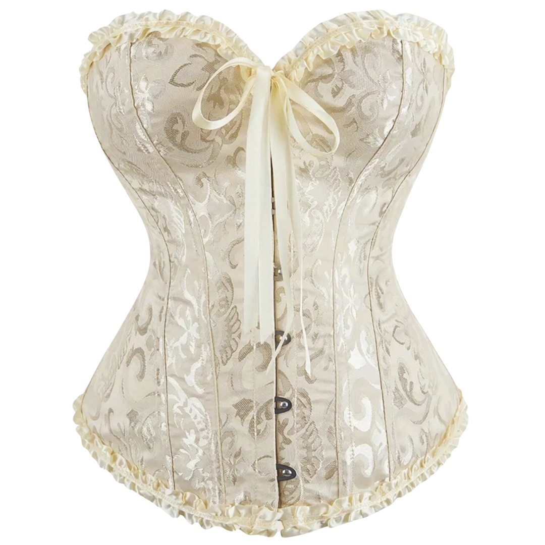 5085 Floral Jacquard Strapless Corset Top with Satin Ribbon Bow