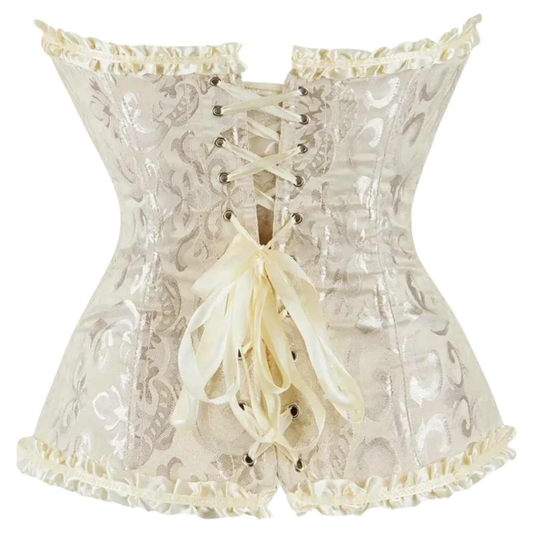 5085 Floral Jacquard Strapless Corset Top with Satin Ribbon Bow