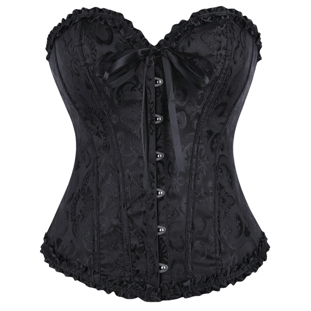 5085 Floral Jacquard Strapless Corset Top with Satin Ribbon Bow