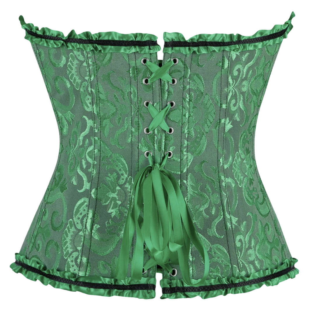 5085 Floral Jacquard Strapless Corset Top with Satin Ribbon Bow