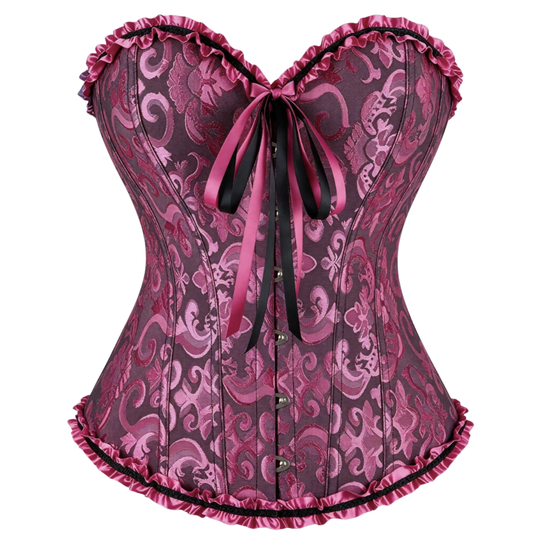 5085 Floral Jacquard Strapless Corset Top with Satin Ribbon Bow