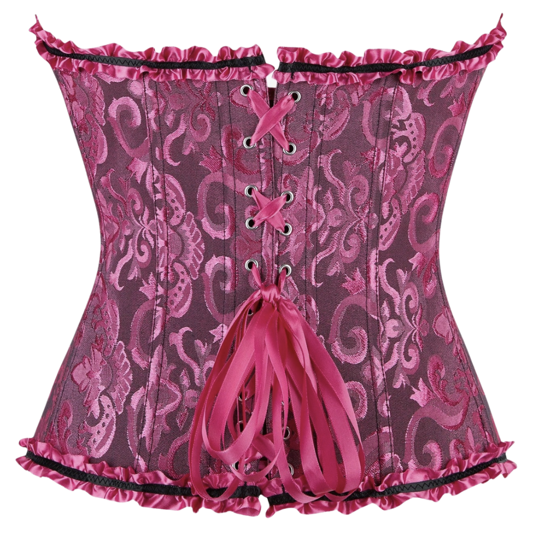 5085 Floral Jacquard Strapless Corset Top with Satin Ribbon Bow