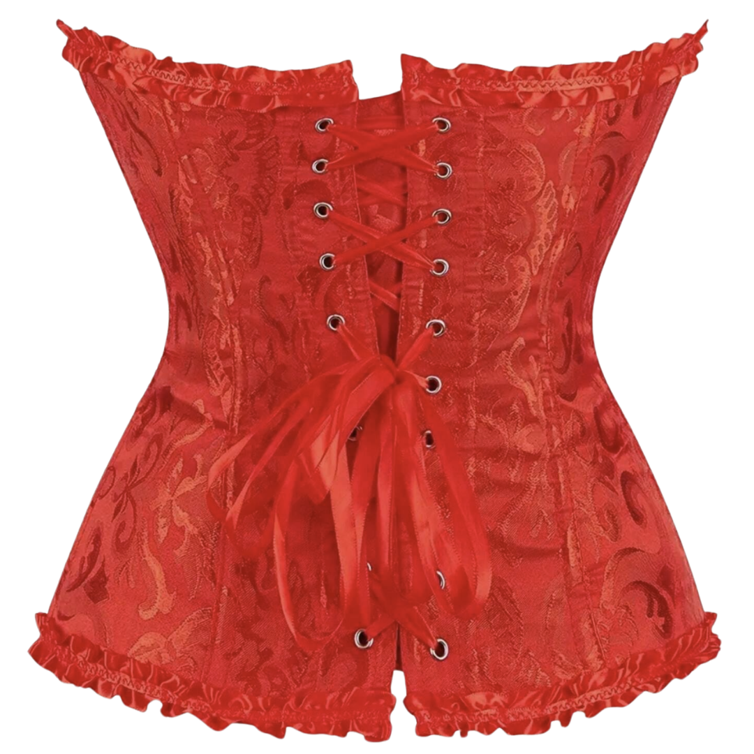 5085 Floral Jacquard Strapless Corset Top with Satin Ribbon Bow