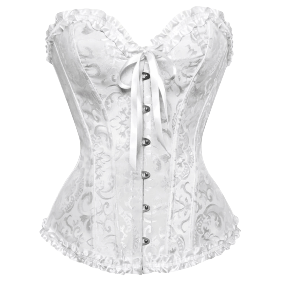 5085 Floral Jacquard Strapless Corset Top with Satin Ribbon Bow