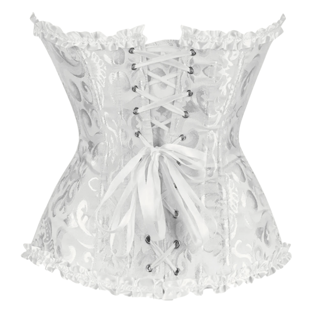 5085 Floral Jacquard Strapless Corset Top with Satin Ribbon Bow