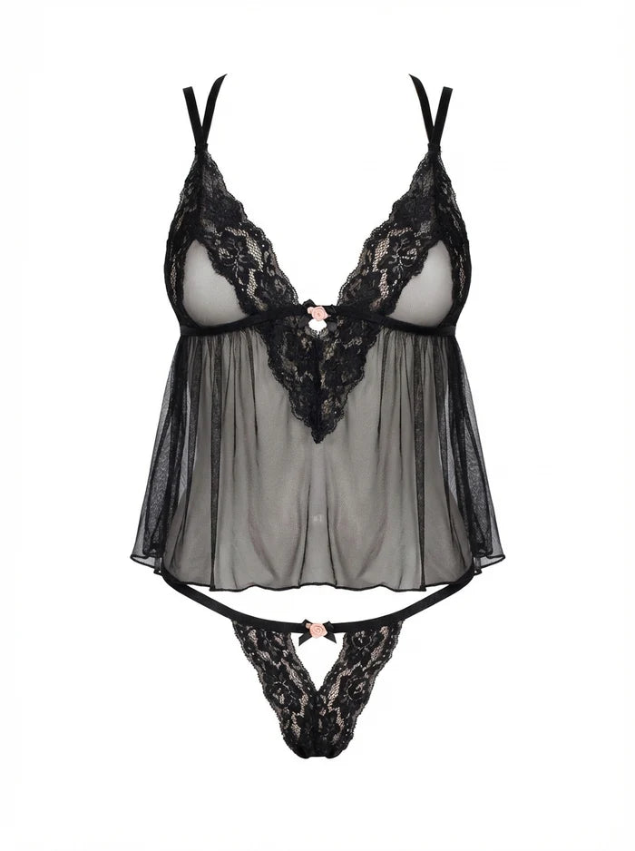 81681 Lace Trimmed Sheer Babydoll Set
