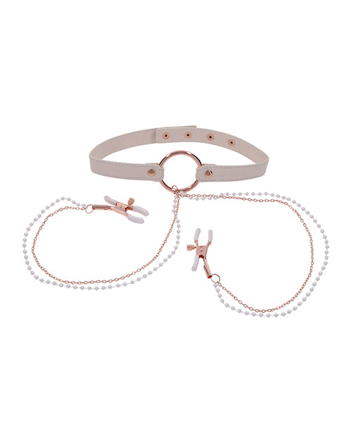 Sex & Mischief Peaches 'N Cream Collar w/Nipple Clamps