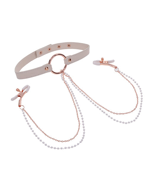 Sex & Mischief Peaches 'N Cream Collar w/Nipple Clamps