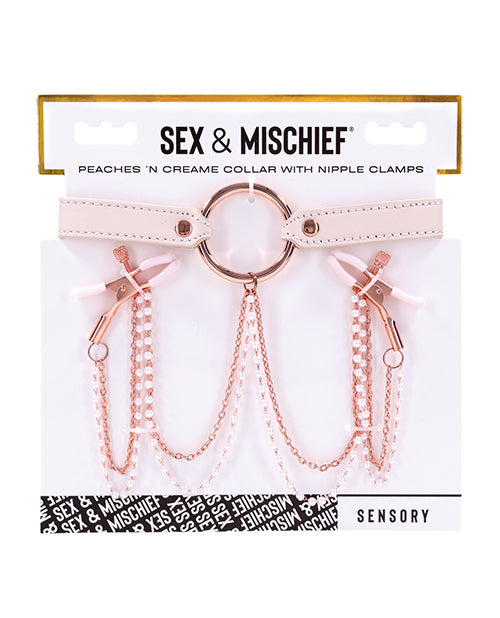 Sex & Mischief Peaches 'N Cream Collar w/Nipple Clamps