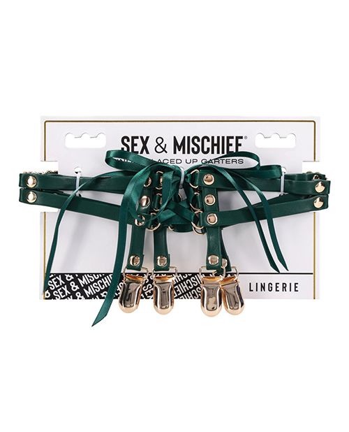 Sex & Mischief Indica Laced Up Garters Green