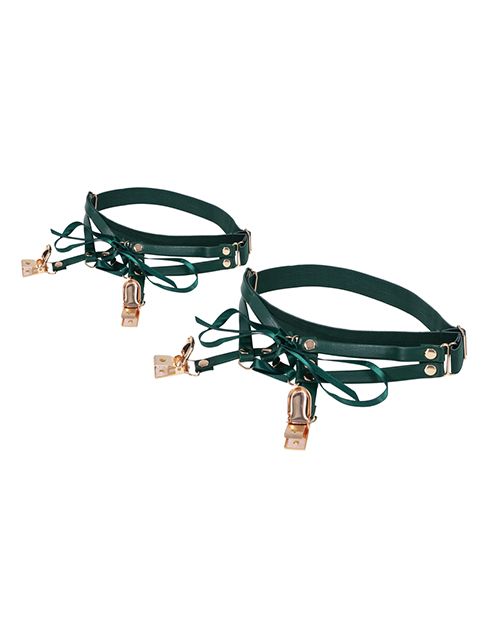 Sex & Mischief Indica Laced Up Garters Green