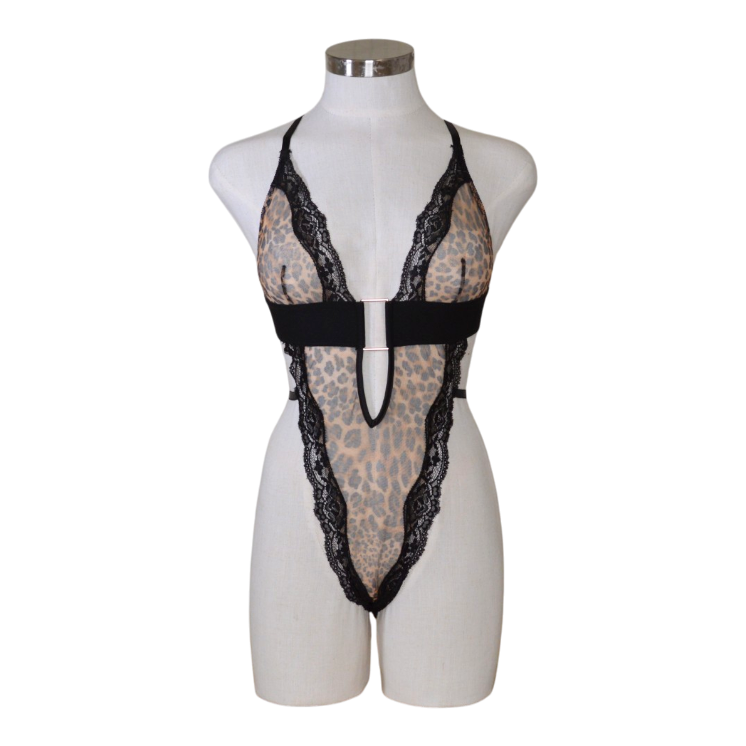 1073 Leopard Mesh Plunge Teddy