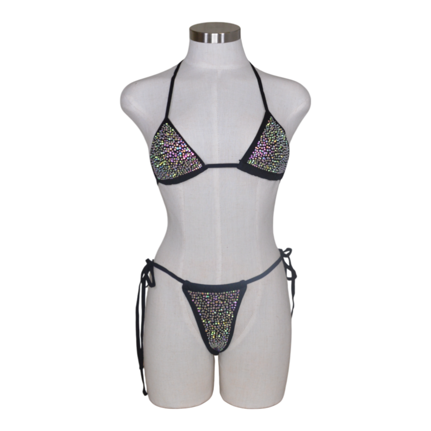 81663 Rhinestone Bikini Top Side Tie Thong