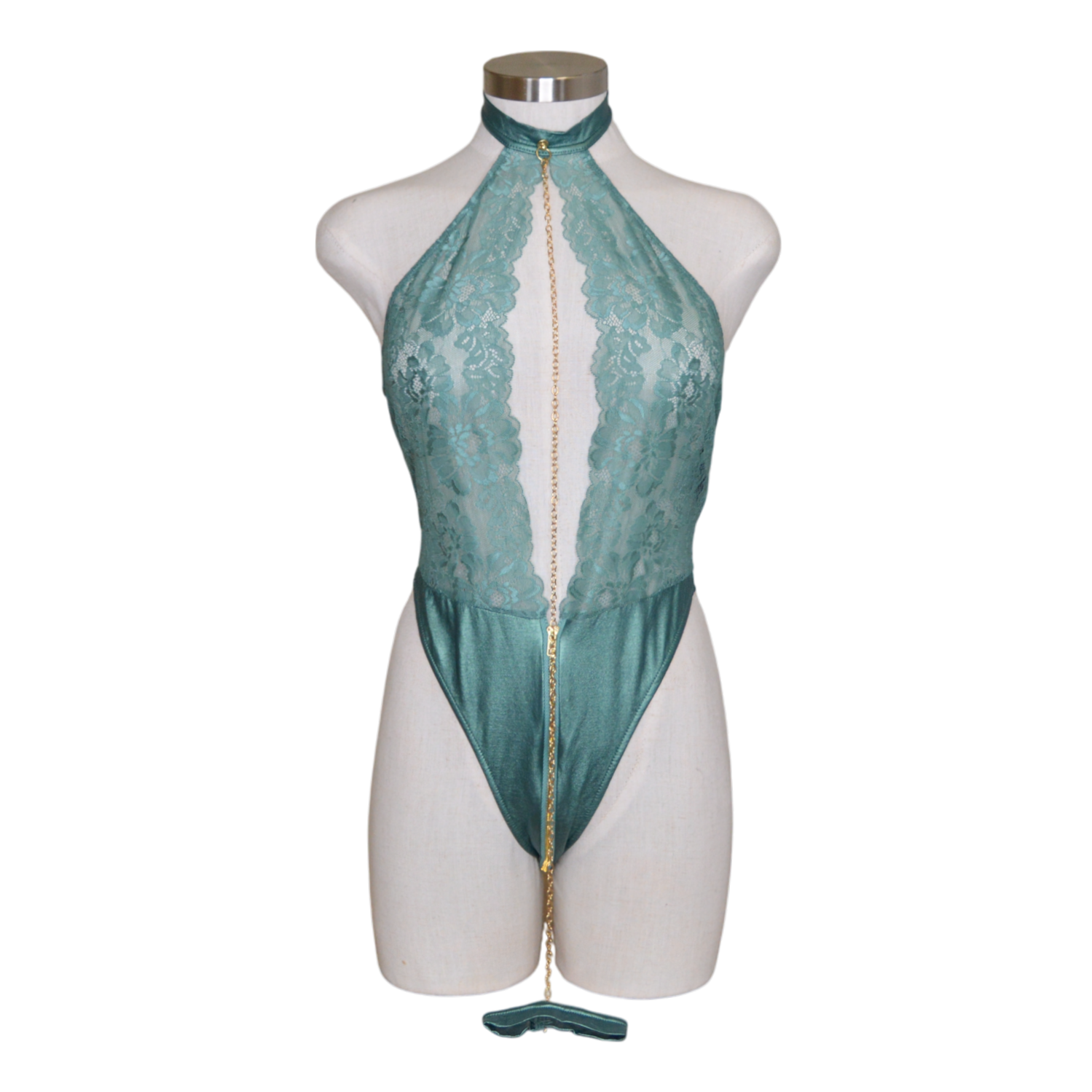 2527 Lace Halter Teddy Zipper Detail