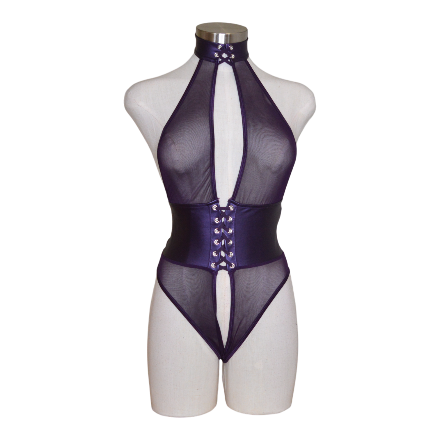 2525 Open Halter Teddy Mesh Wetlook