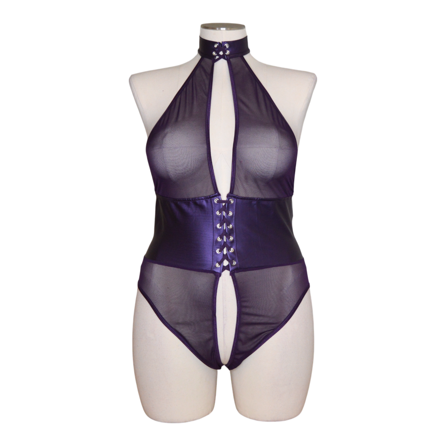 2525 Open Halter Teddy Mesh Wetlook