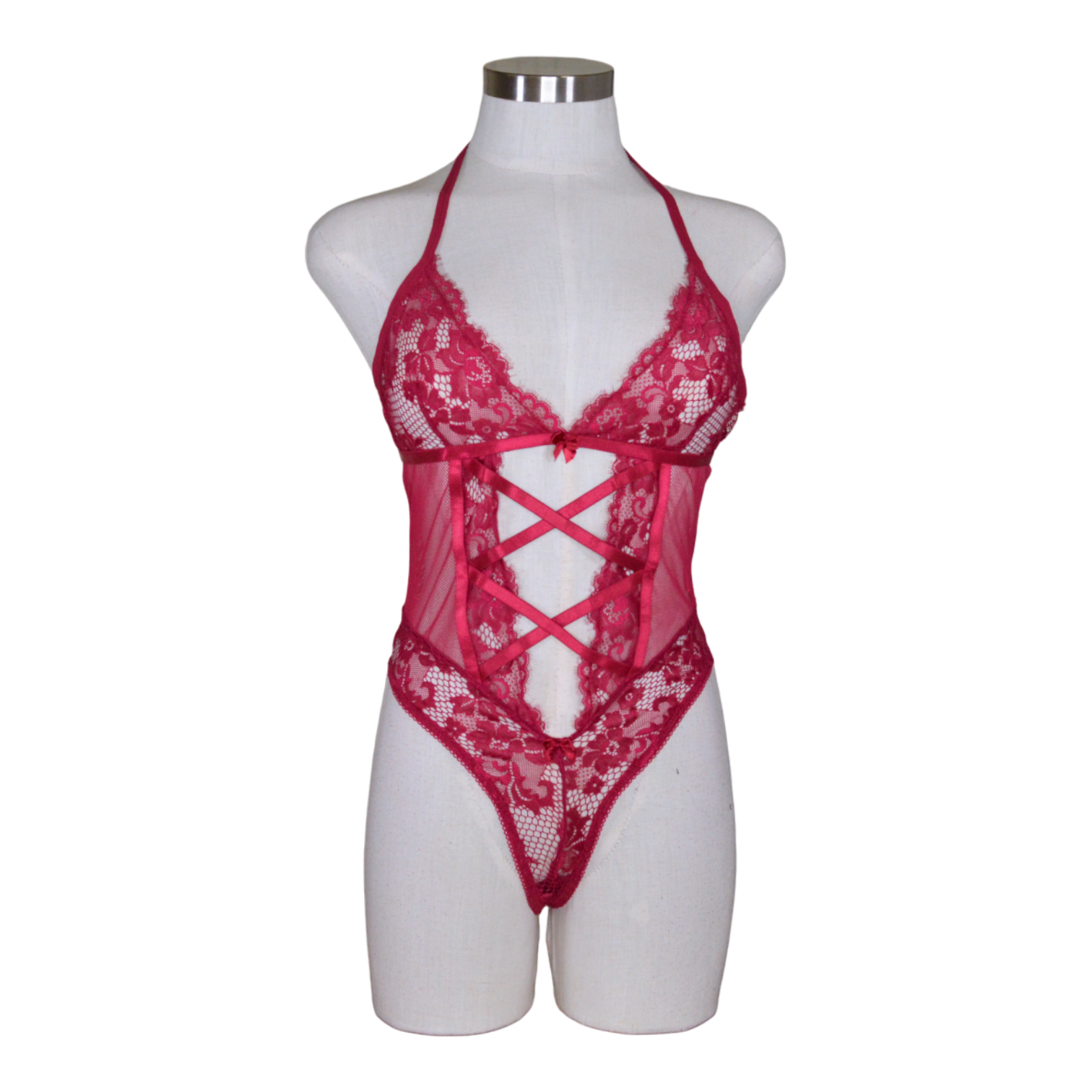 418 Black Cherry Halter Teddy