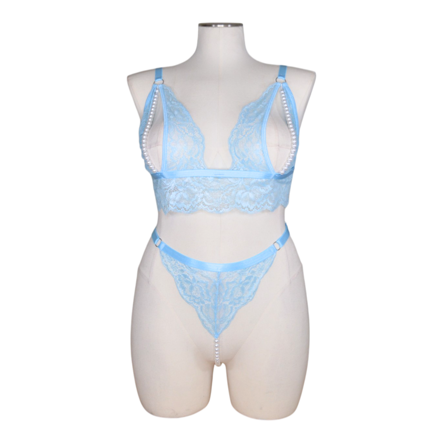 2640 Metallic Lace Pearl Babydoll Set