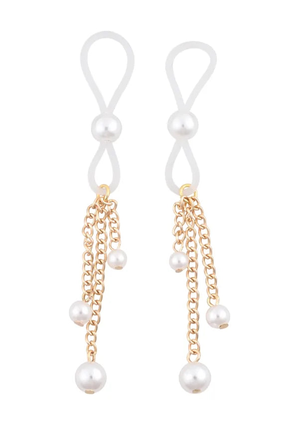 Sex & Mischief Pearl Nipple Ties -White/Gold