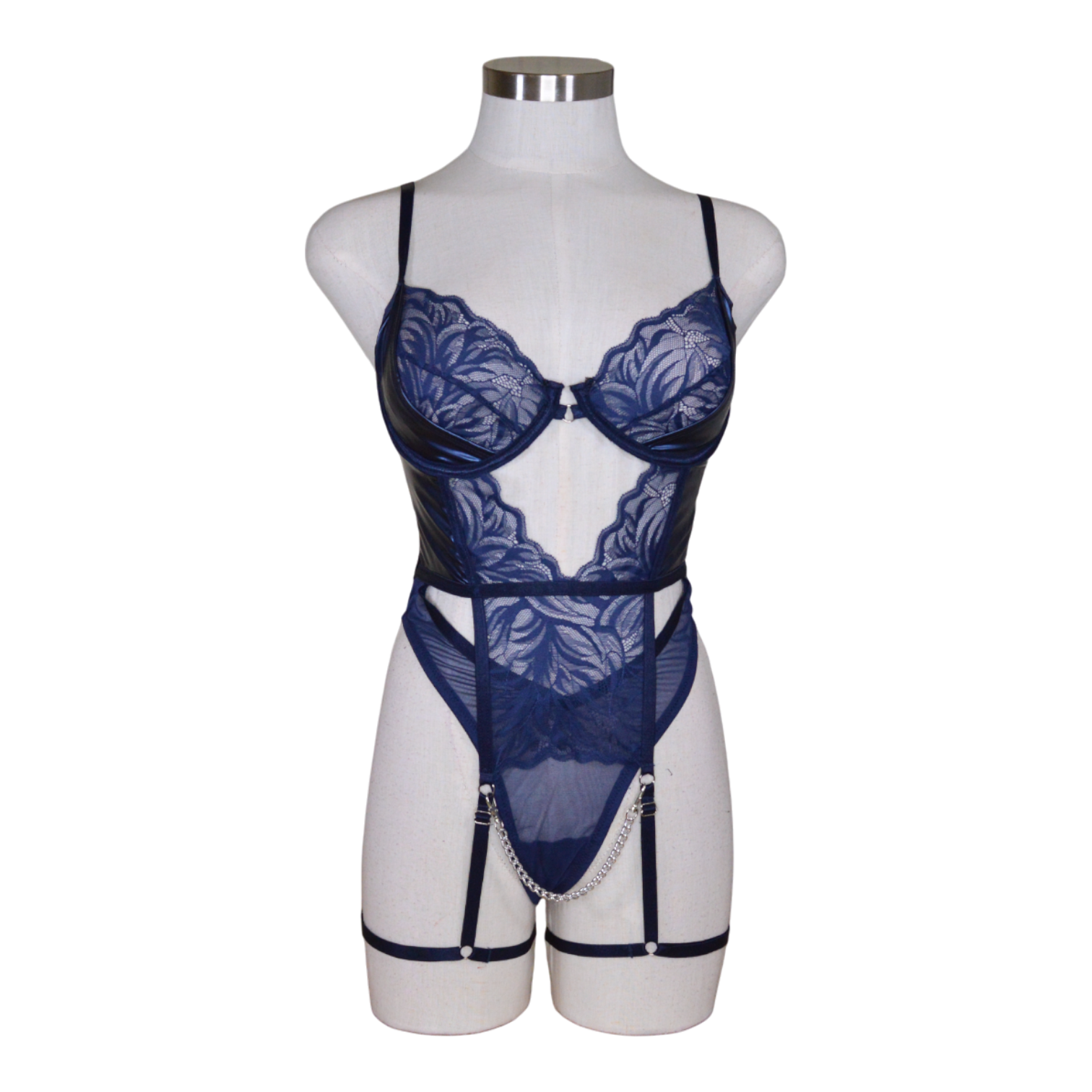 25204 Darque Midnight Wet Look & Lace Teddy