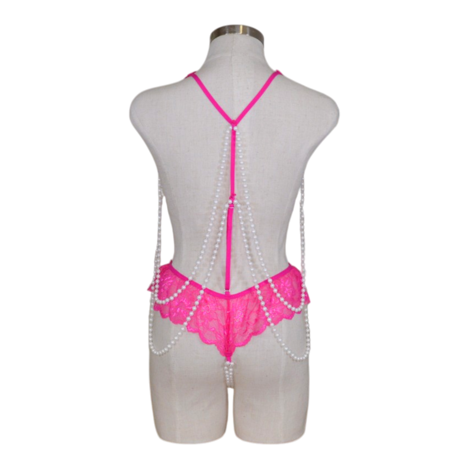 2421 Deep-V Lace Pearl Teddy