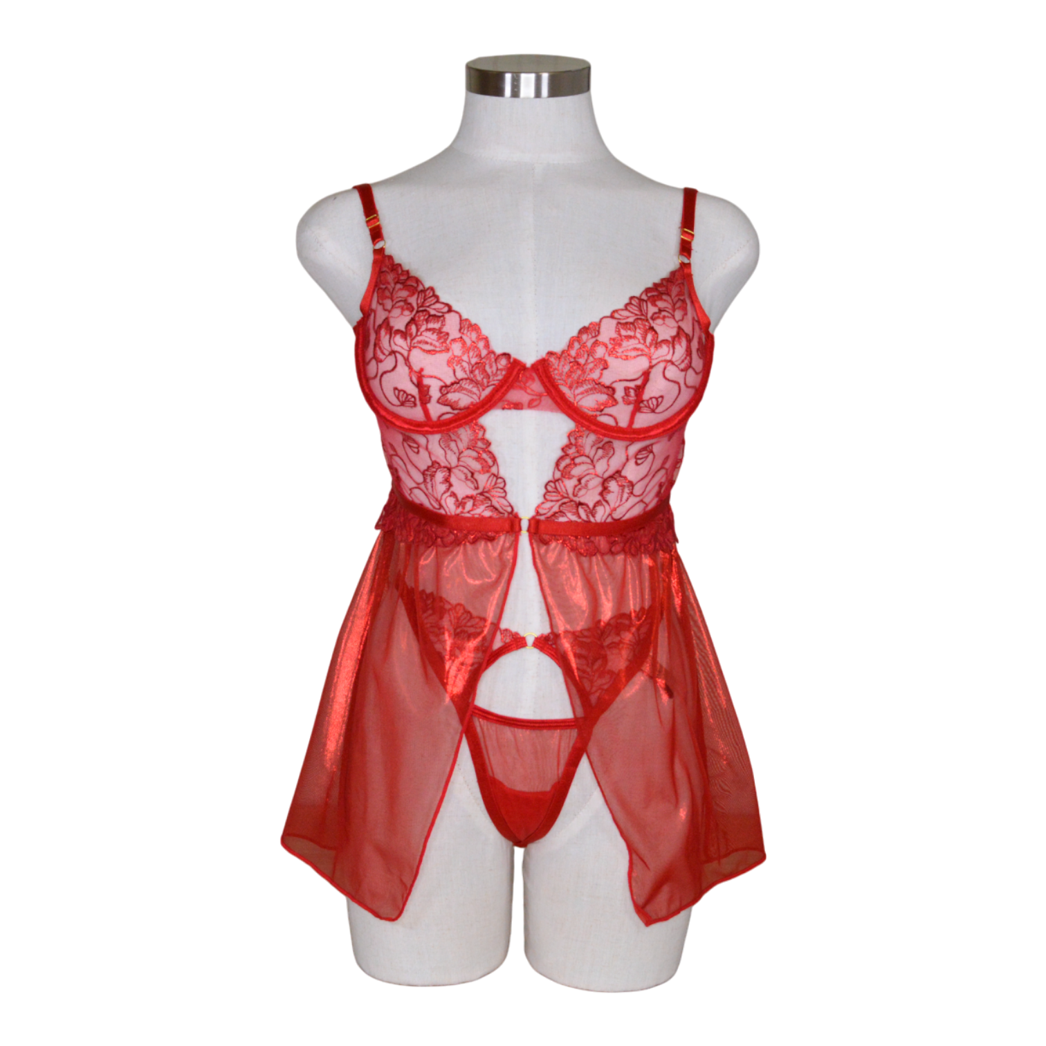 2546 Ruby Shimmer Lace & Mesh Babydoll