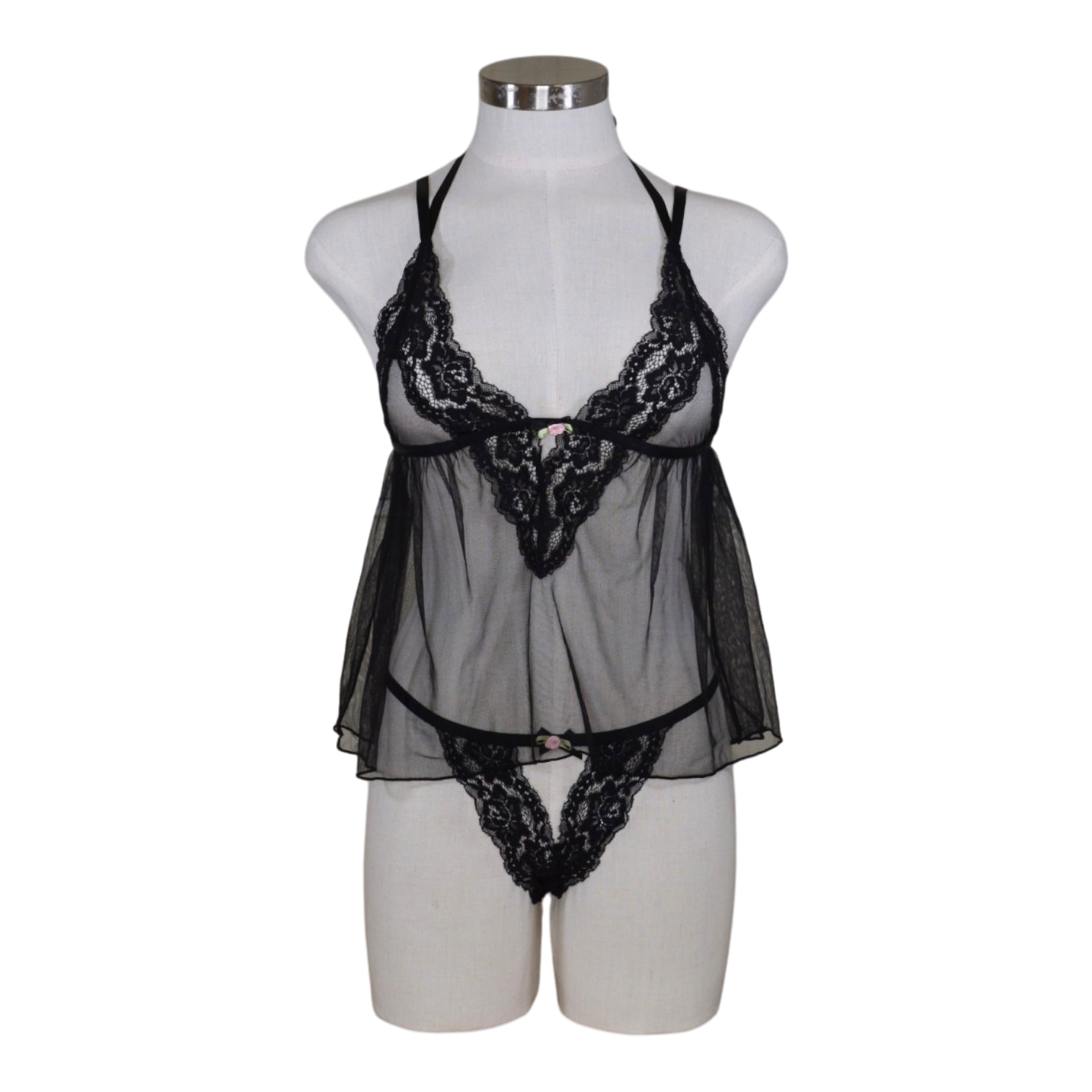 81681 Lace Trimmed Sheer Babydoll Set