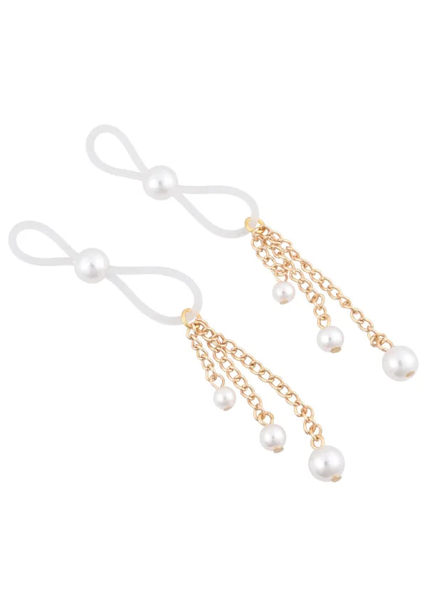 Sex & Mischief Pearl Nipple Ties -White/Gold