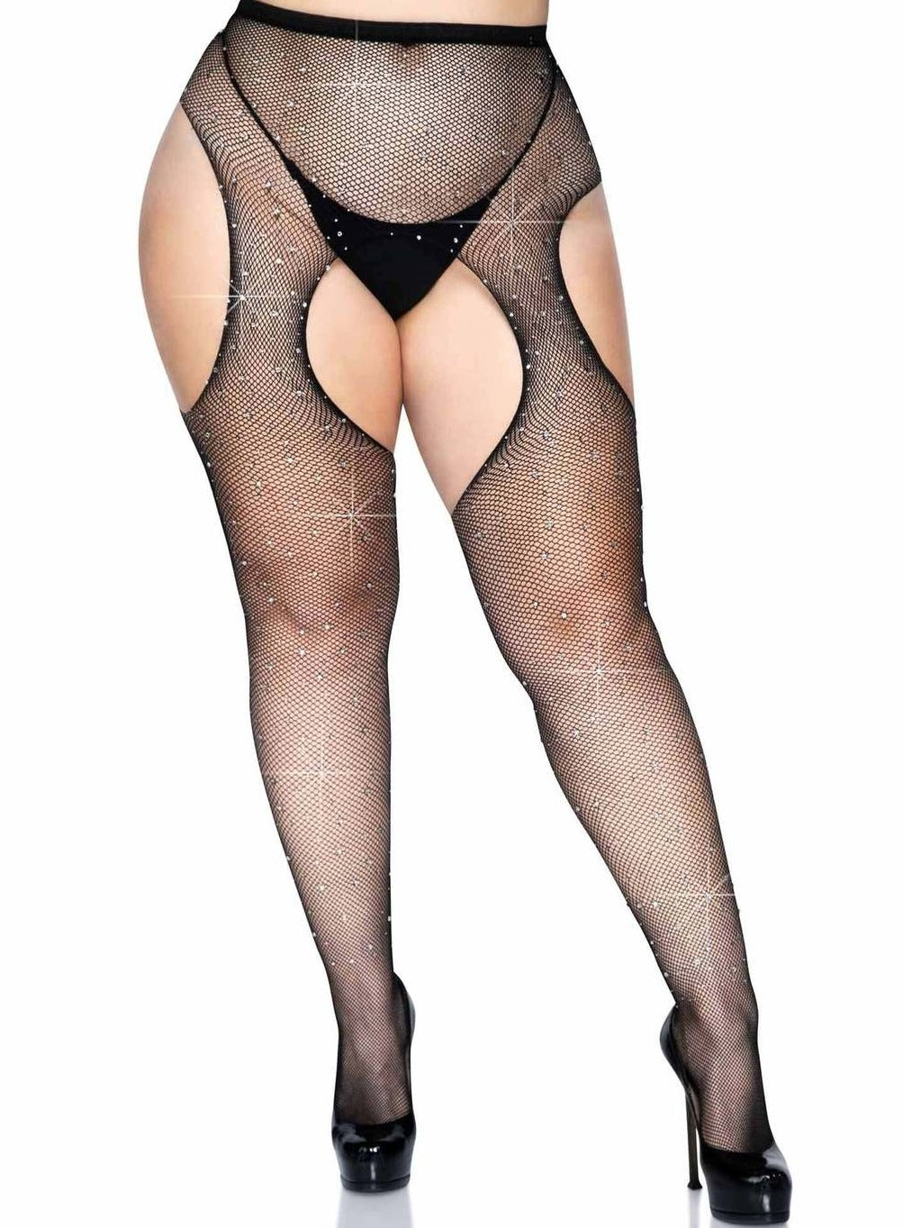 9108 Crystalized Fishnet Suspender Pantyhose