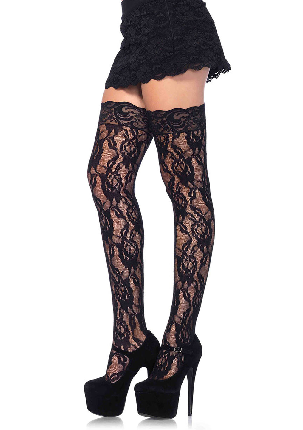 9762 Black Rose Thigh High Stockings
