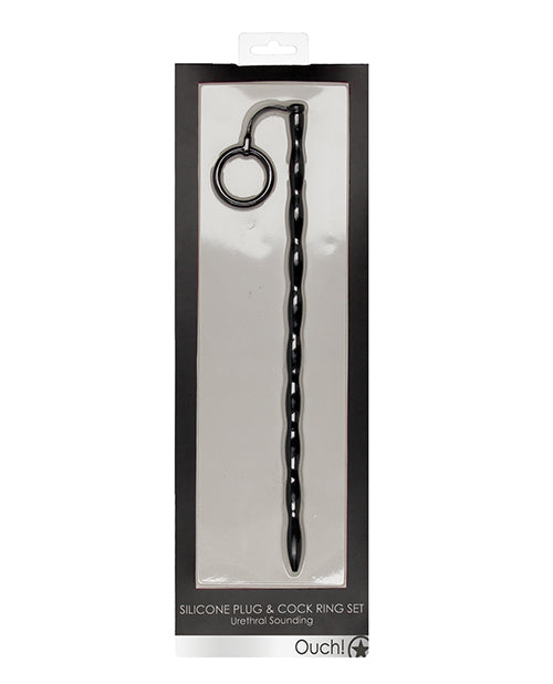 Shots Ouch Urethral Sounding Silicone Plug & Ring Set