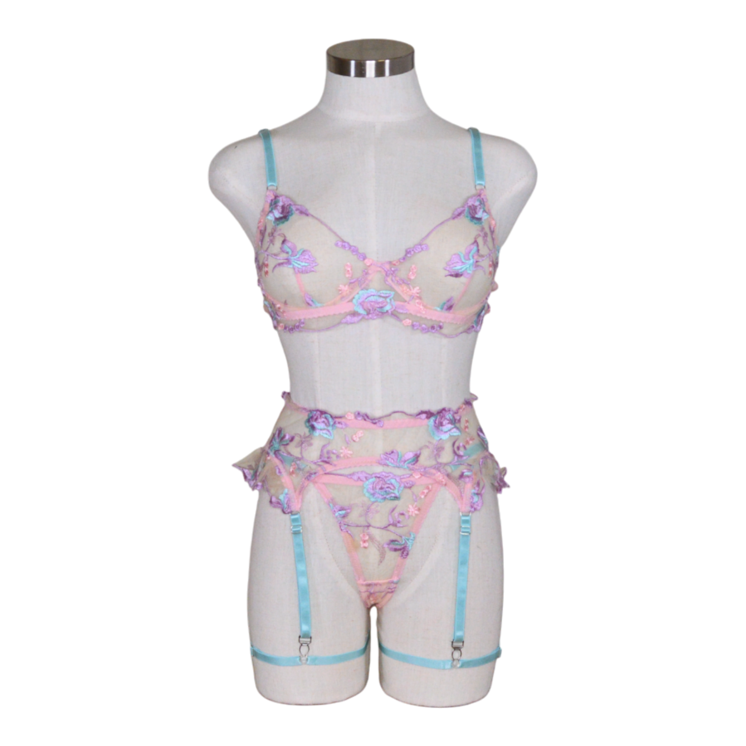 12418 Embroidered Floral Ruffle Trim Set