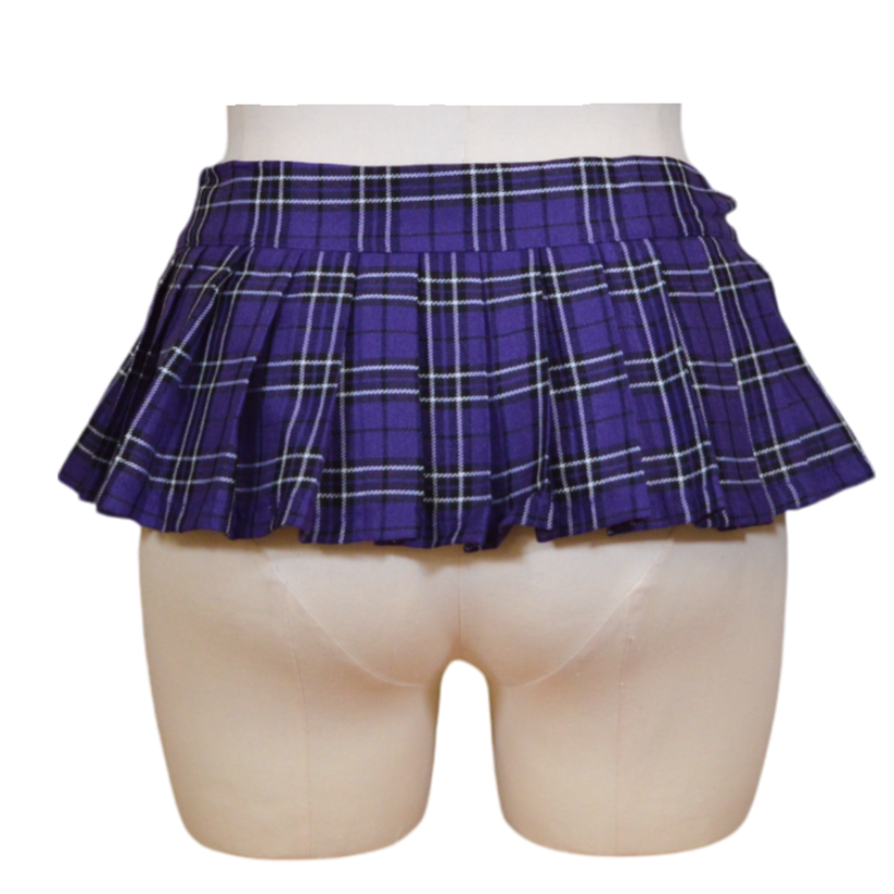 This image displays a stylish plaid skirt, perfect for making a fashion statement at school or during social outings. The skirt features a striking purple color with white checkered patterns, offering a bold and playful look.