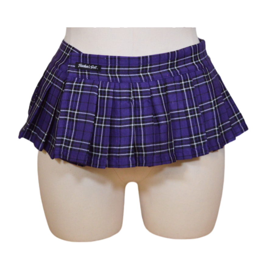 This image displays a stylish plaid skirt, perfect for making a fashion statement at school or during social outings. The skirt features a striking purple color with white checkered patterns, offering a bold and playful look. Front View.