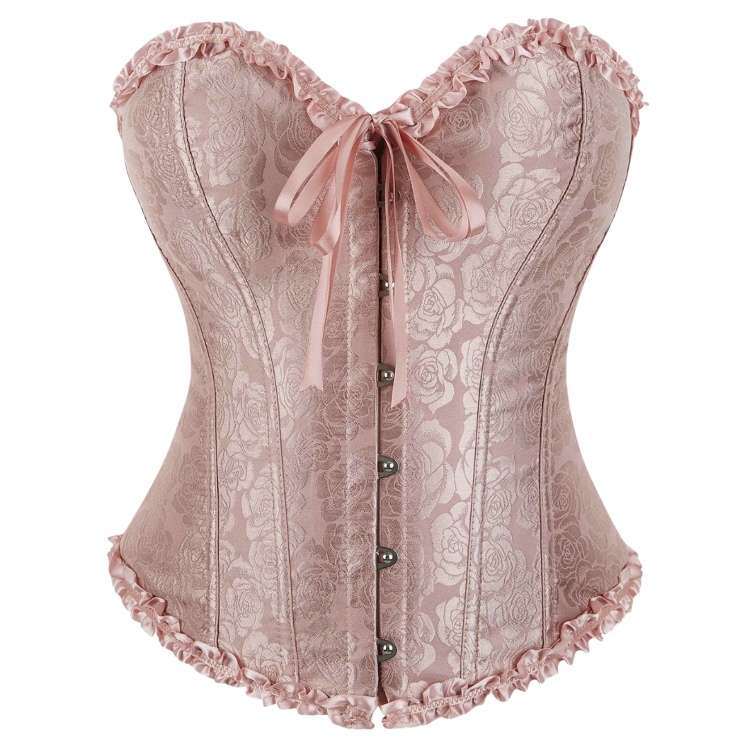 32085 Blush Pink Floral Jacquard Corset Top with Satin Ribbon Bow
