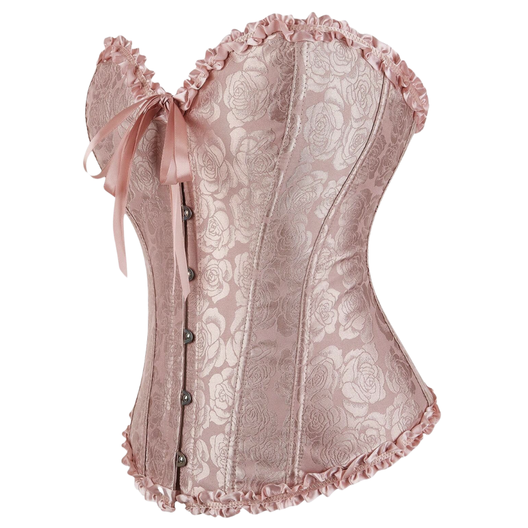 32085 Blush Pink Floral Jacquard Corset Top with Satin Ribbon Bow