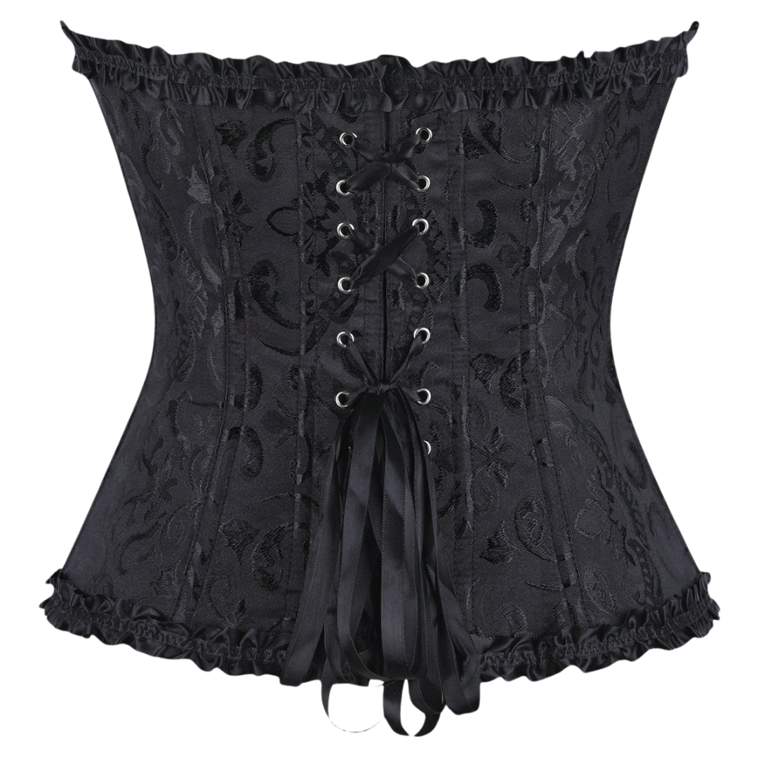 5085 Floral Jacquard Strapless Corset Top with Satin Ribbon Bow