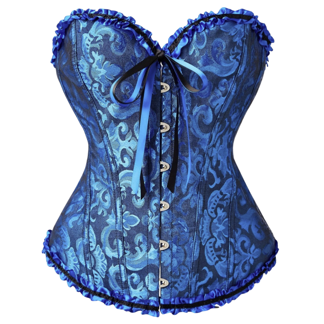 5085 Floral Jacquard Strapless Corset Top with Satin Ribbon Bow