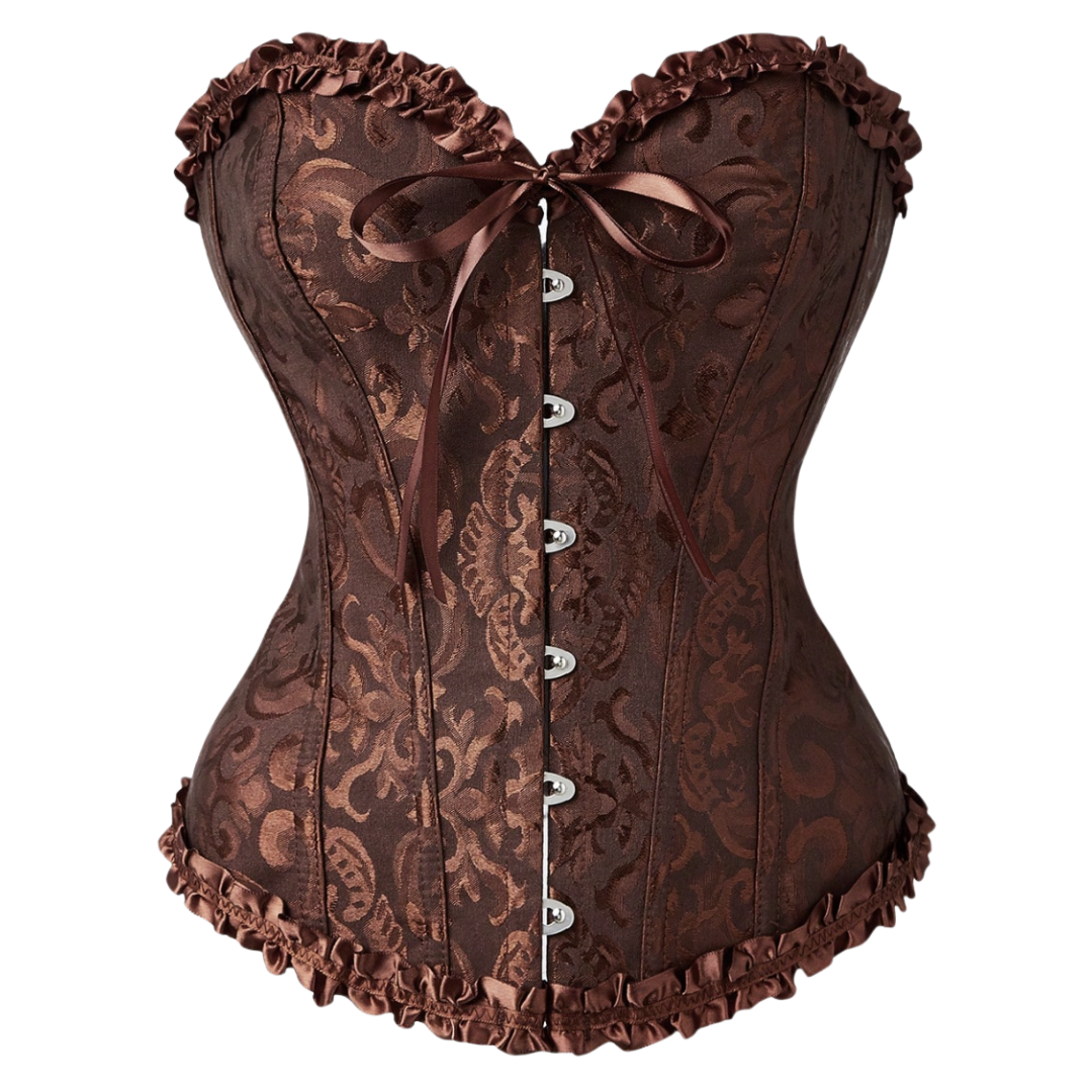 5085 Floral Jacquard Strapless Corset Top with Satin Ribbon Bow