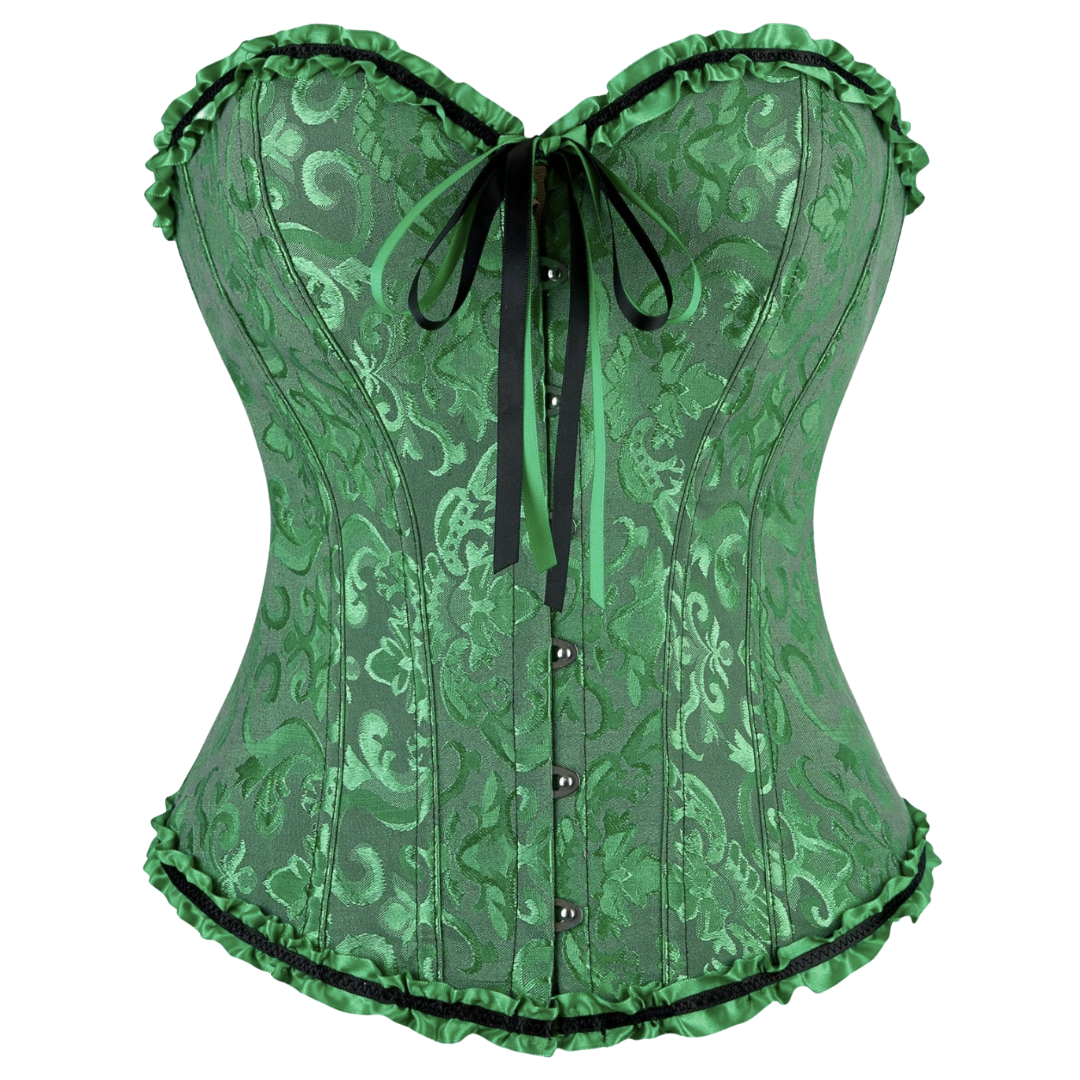 5085 Floral Jacquard Strapless Corset Top with Satin Ribbon Bow