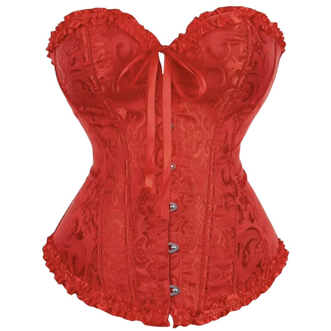 5085 Floral Jacquard Strapless Corset Top with Satin Ribbon Bow