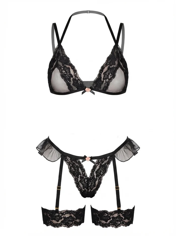 86146 Lace Trimmed Sheer Set