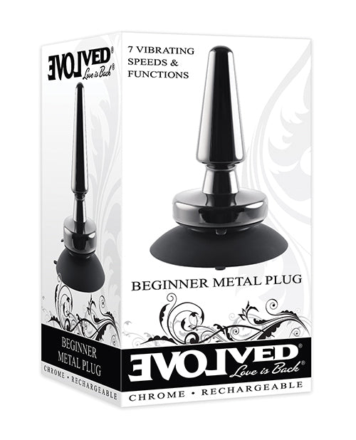 Evolved Beginner Vibrating Rechargeable Metal Plug -Black
