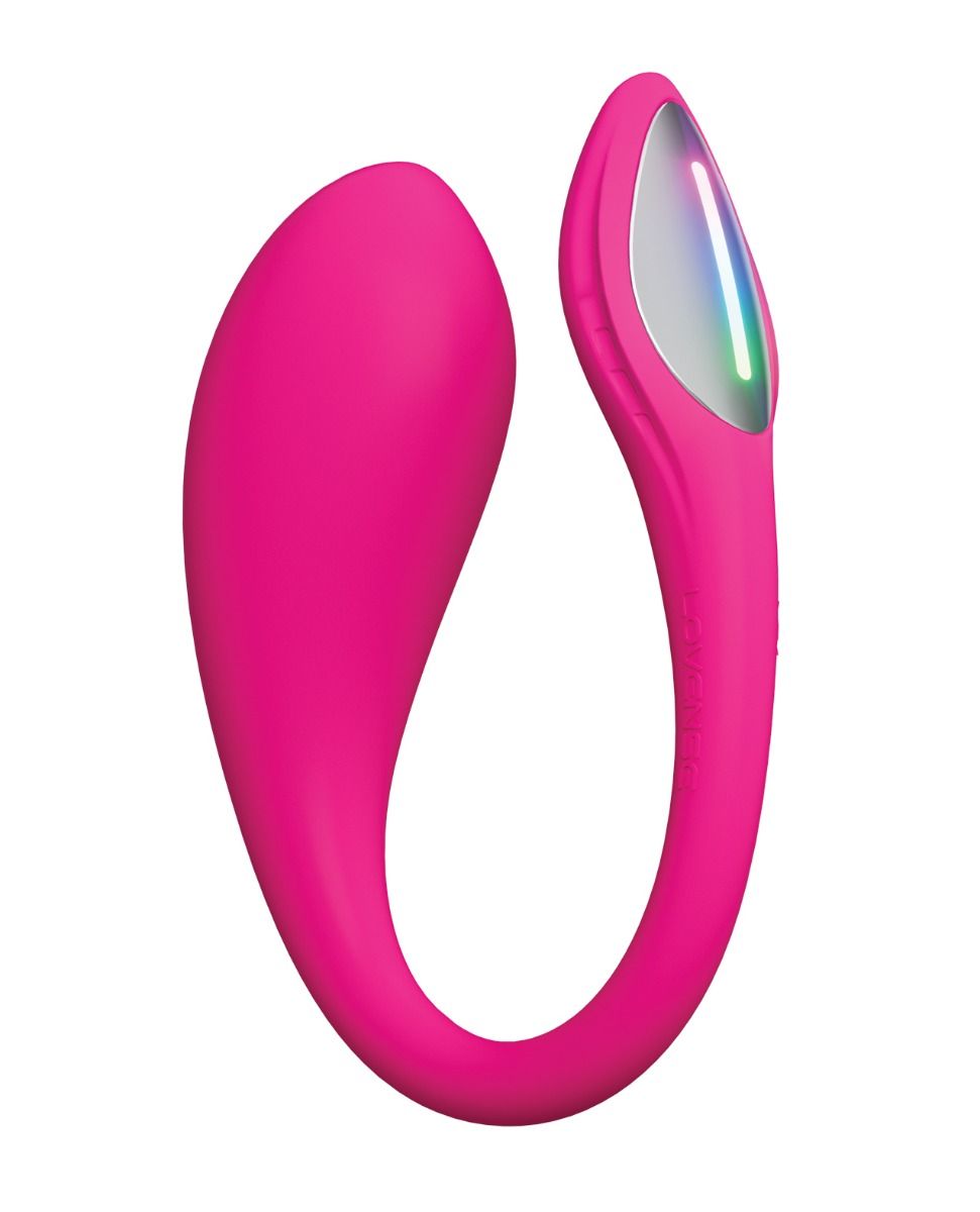 Pink silicone Lovense Lush Mini with a reflective surface on a white background