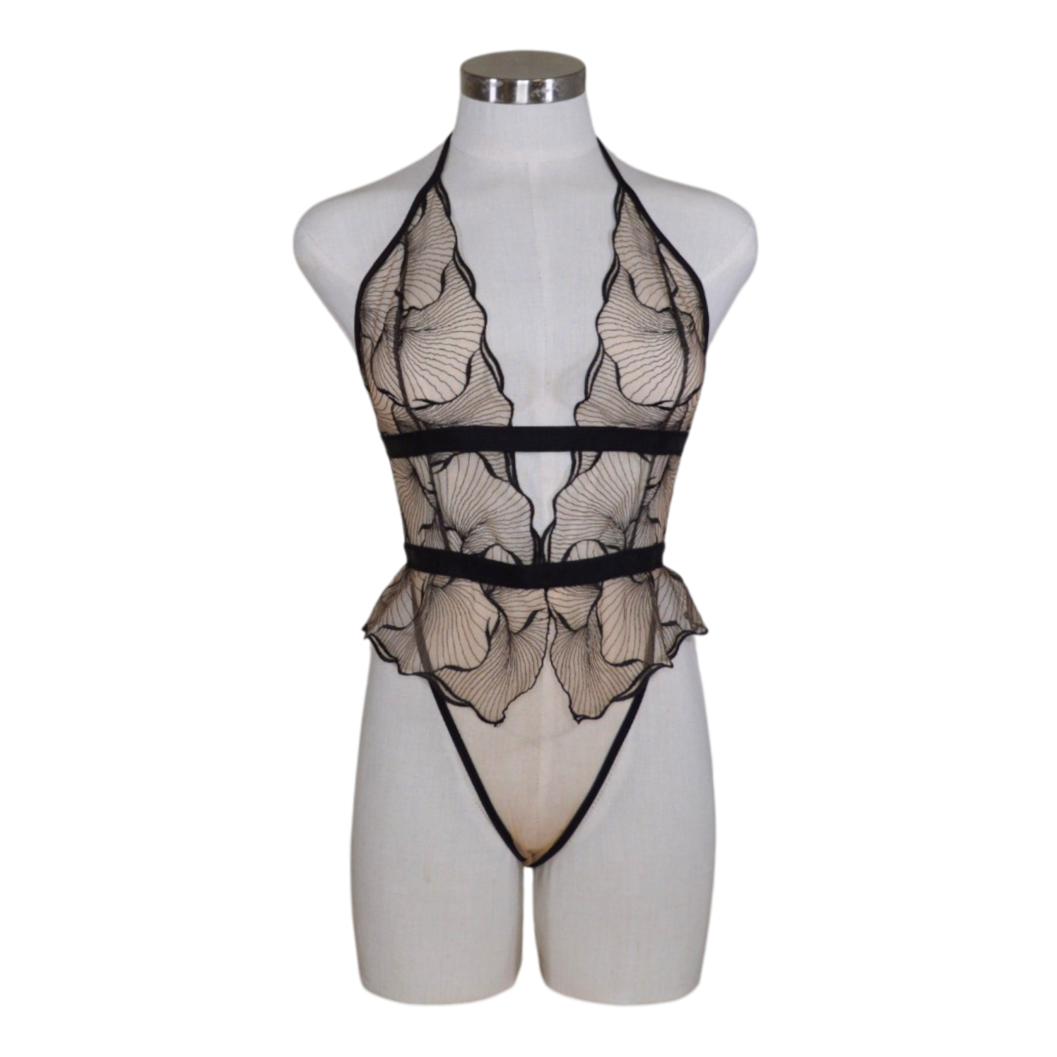 80024 Sheer Embroidered Halter Teddy