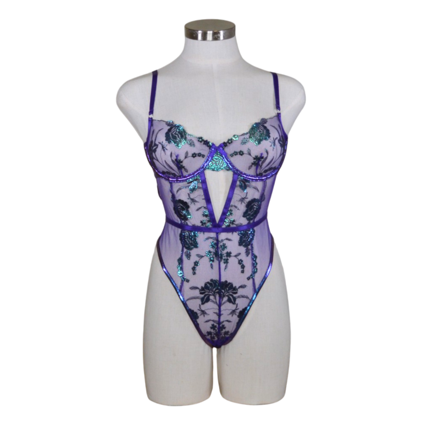 1045 Electric Shimmer Metallic Floral Embroidered Teddy