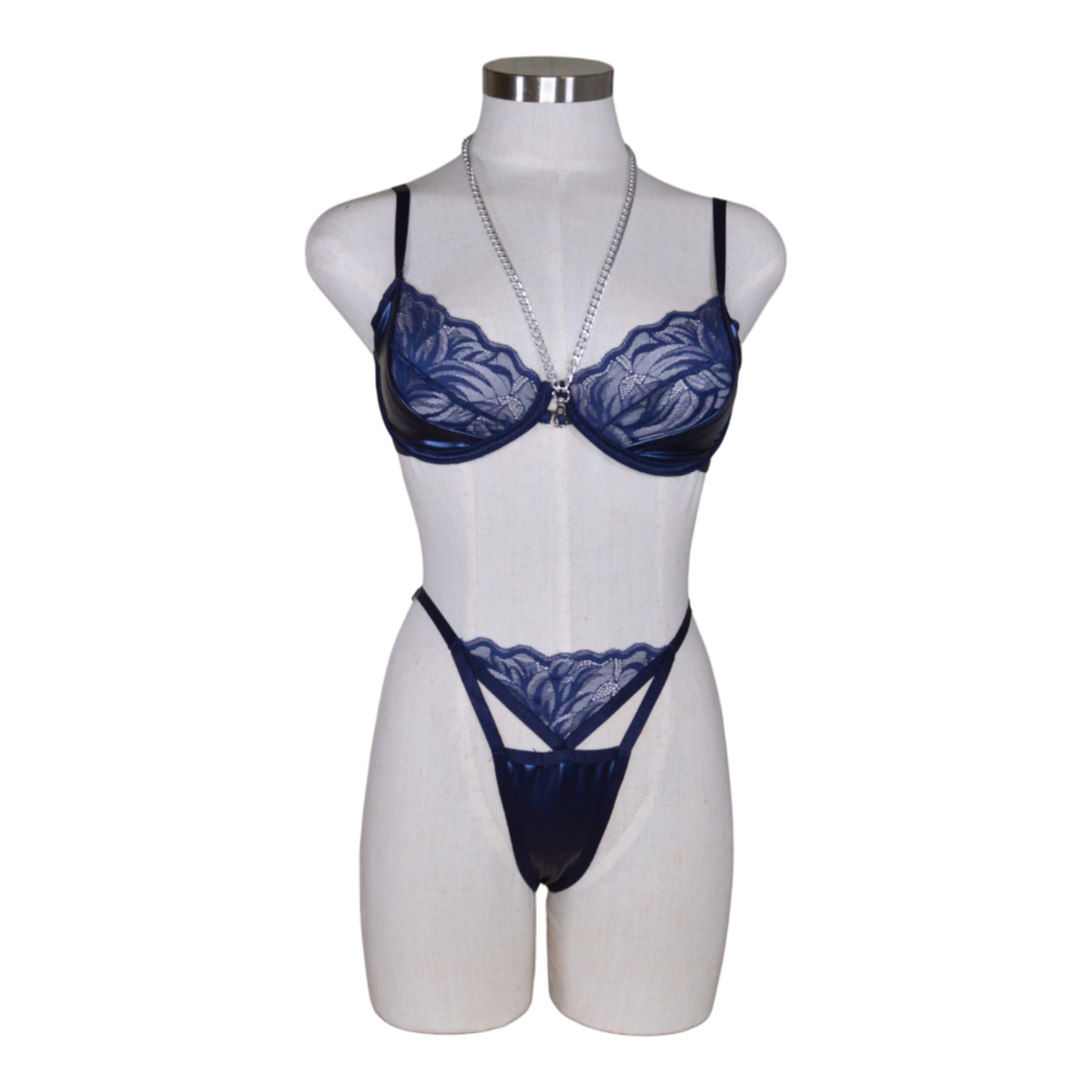 25203 Darque Midnight Wet Look & Lace Underwire Set