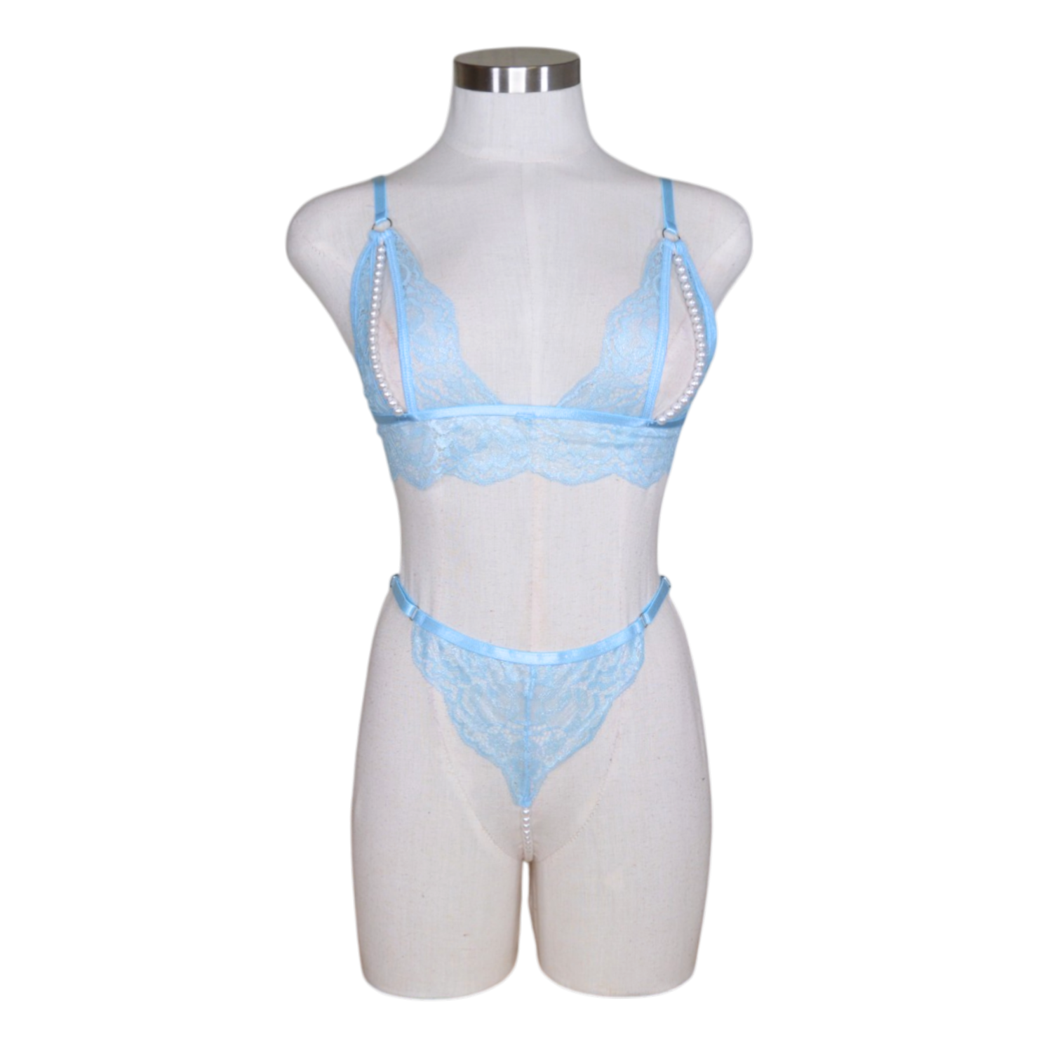 2640 Metallic Lace Pearl Babydoll Set