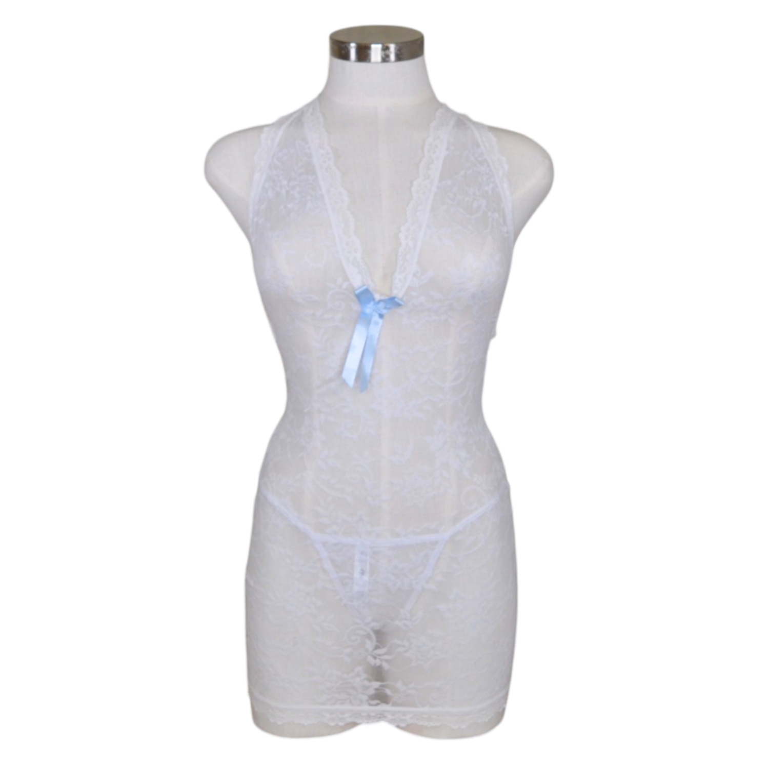 7626 Plunge Lace Halter Babydoll